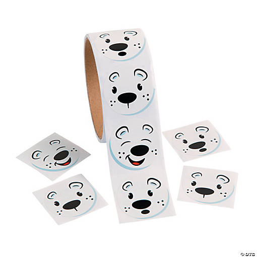 Polar Bear Face Sticker Roll - 100 Pc.