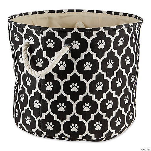 Polyester Pet Bin Lattice Paw Black Round Medium