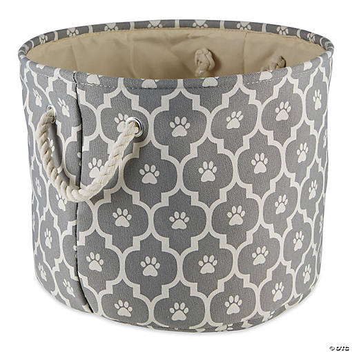 Polyester Pet Bin Lattice Paw Gray Round Medium