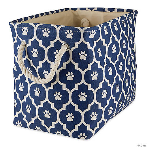 Polyester Pet Bin Lattice Paw Nautical Blue Rectangle Medium