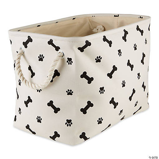 Polyester Pet Bin Paw-Bone Black Rectangle Small