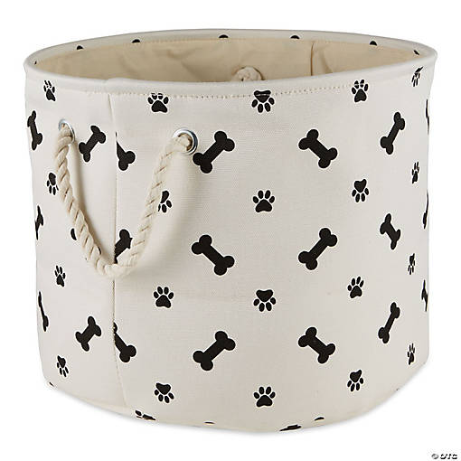 Polyester Pet Bin Paw-Bone Black Round Medium