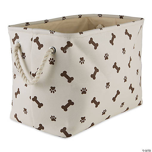 Polyester Pet Bin Paw-Bone Dark Brown Rectangle Medium