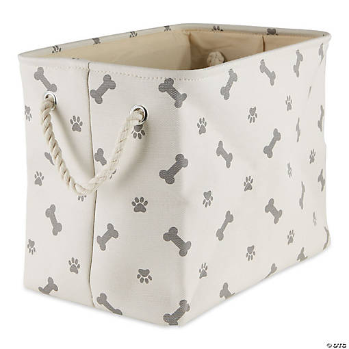 Polyester Pet Bin Paw-Bone Gray Rectangle Medium