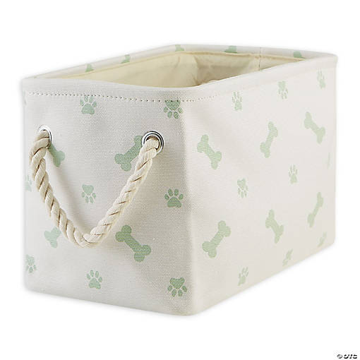 Polyester Pet Bin Paw-Bone Mint Rectangle Small 14X8X9