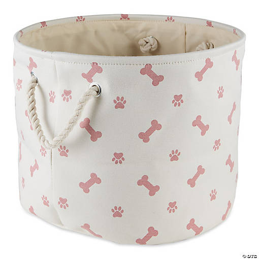 Polyester Pet Bin Paw-Bone Rose Round Medium