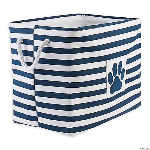 Polyester Pet Bin Stripe With Paw Patch Navy Rectangle Large 17.5X12X15