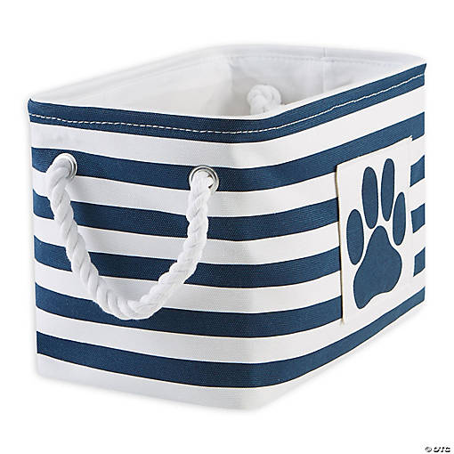 Polyester Pet Bin Stripe With Paw Patch Navy Rectangle Small 14X8X9