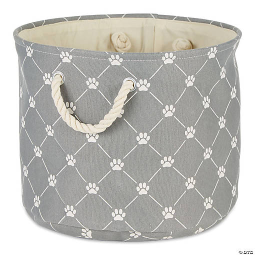 Polyester Pet Bin Trellis Paw Gray Round Medium