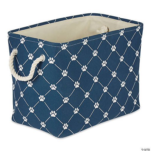Polyester Pet Bin Trellis Paw Navy Rectangle Medium