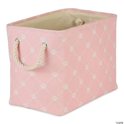 Polyester Pet Bin Trellis Paw Pink Rectangle Medium