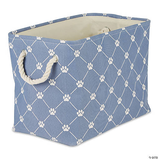 Polyester Pet Bin Trellis Paw Stonewash Blue Rectangle Medium