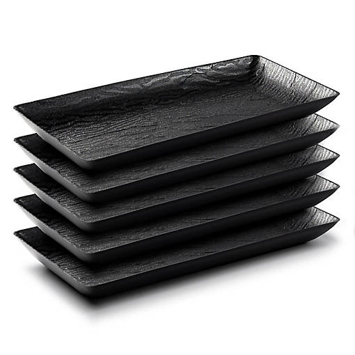 Posh Setting 6.25 x 14 Inch Rectangle Black  Serving Tray -  5 pack