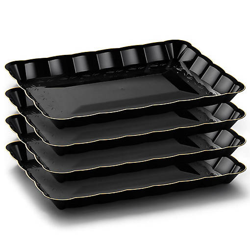 Posh Setting Black and Gold Rectangular Serving Tray with Scalloped Edge - 4 Count