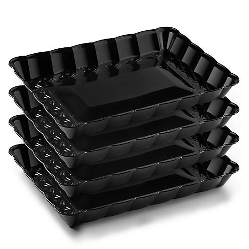 Posh Setting Black Rectangular Serving Tray with Scalloped Edge - 4 Count