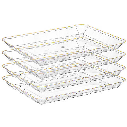 Posh Setting Clear and Gold Rectangular Serving Tray with Scalloped Edge - 4 Count