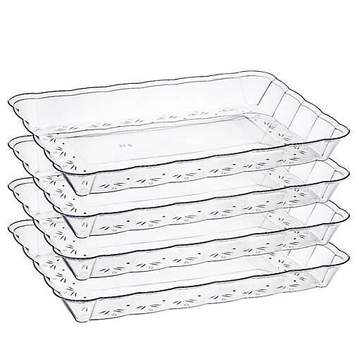 Posh Setting Clear Rectangular Serving Tray with Scalloped Edge - 4 Count