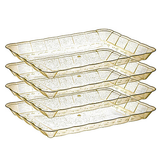 Posh Setting Gold Glitter Rectangular Serving Tray with Scalloped Edge - 4 Count