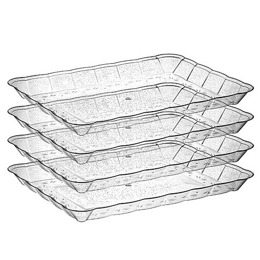Posh Setting Silver Glitter Rectangular Serving Tray with Scalloped Edge - 4 Count
