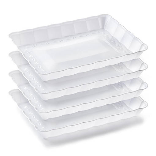 Posh Setting White Rectangular Serving Tray with Scalloped Edge - 4 Count