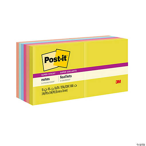 Post-it Super Sticky Notes - Summer Joy Collection - 3" x 3" Plain, 12-Pack
