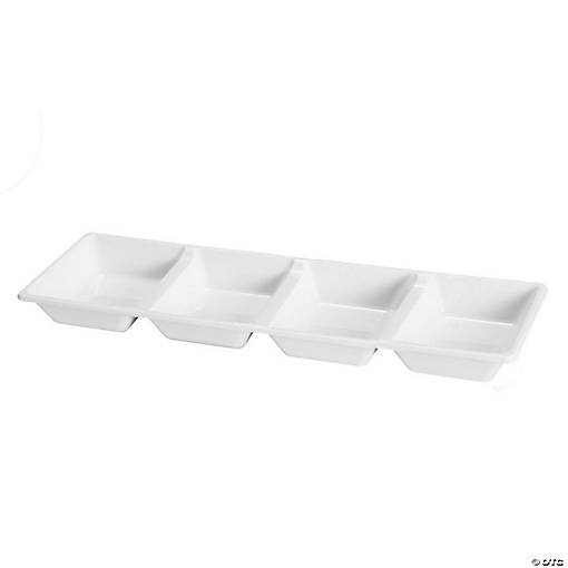 Premium 16" x 5" White 4-Section Rectangular Disposable Plastic Trays (24 Trays)