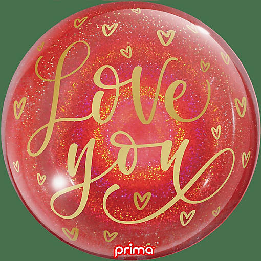 Prima - 20" - Red - Hearts Glitter Sphere