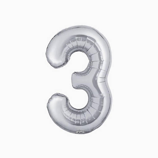 Prima - 34" - Silver - Foil Number 3 Balloon
