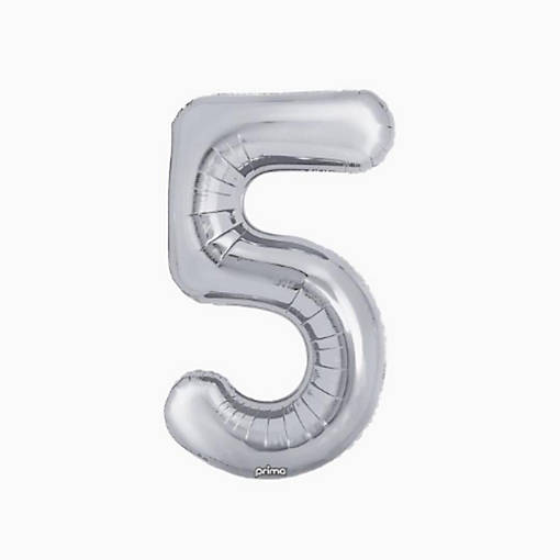 Prima - 34" - Silver - Foil Number 5 Balloon
