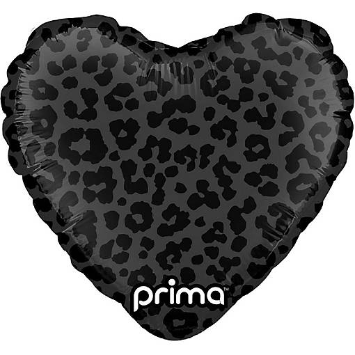 Prima - 9" - Black - Heart Leopard Print Balloons