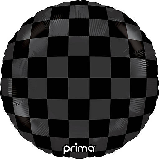 Prima - 9" - Black - Round Checker Print Balloons