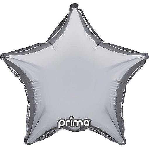 Prima - 9" - Silver - Solid Stars Balloons
