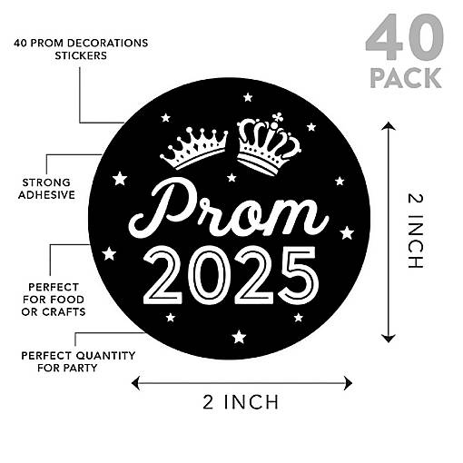 Prom Night Round Sticker Black, 40PC