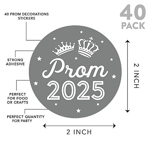 Prom Night Round Sticker Gray, 40PC