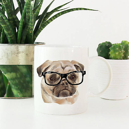 Pug Black Glasses Ceramic Mug
