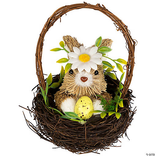 Rabbit with Twig Basket Easter Decoration - 7"