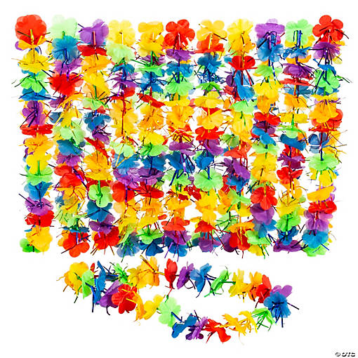 Rainbow Tinsel Hawaiian Polyester Leis- 12 Pc.