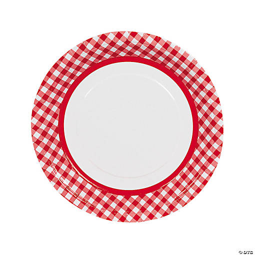 Red Gingham Paper Dinner Plates - 24 Ct.