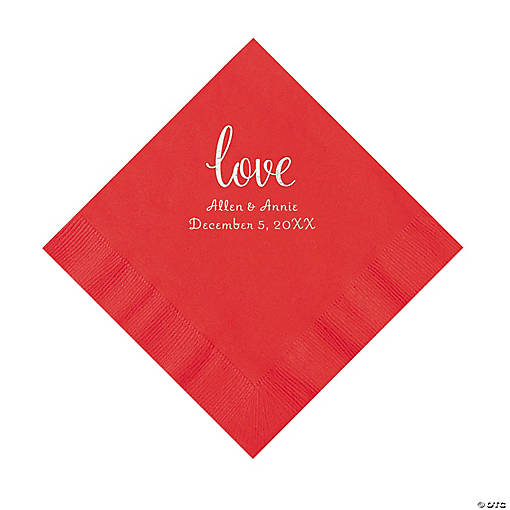 Red Love Script Personalized Napkins with Silver Foil - Luncheon