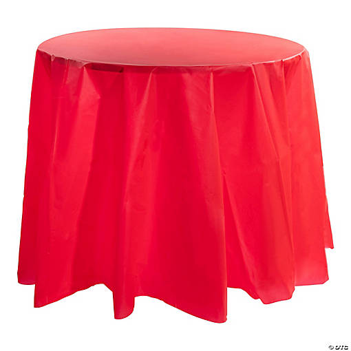 Red Round Disposable Plastic Tablecloths (84") - 96 Tablecloths