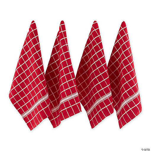 Red Solid Windowpane Terry Dishtowel (Set Of 4)