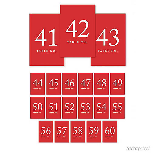 Red Table Numbers 41 60 4x6