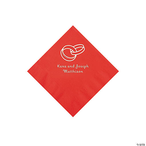 Red Wedding Ring Personalized Napkins - 50 Pc. Beverage