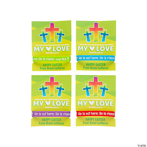 Religious Easter He is Risen Bracelets with Personalized Cards for 24