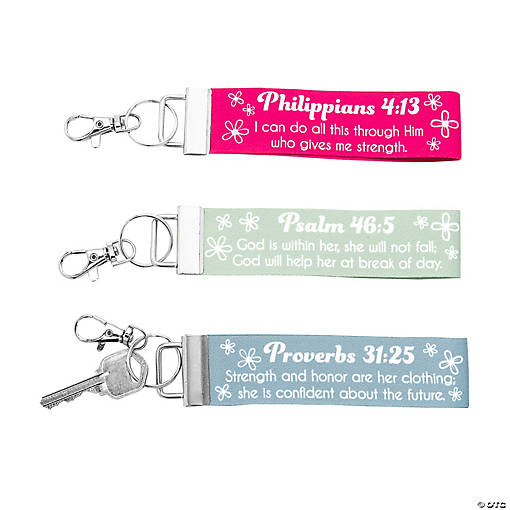 Religious Nylon Keychains with Verse - 12 Pc.