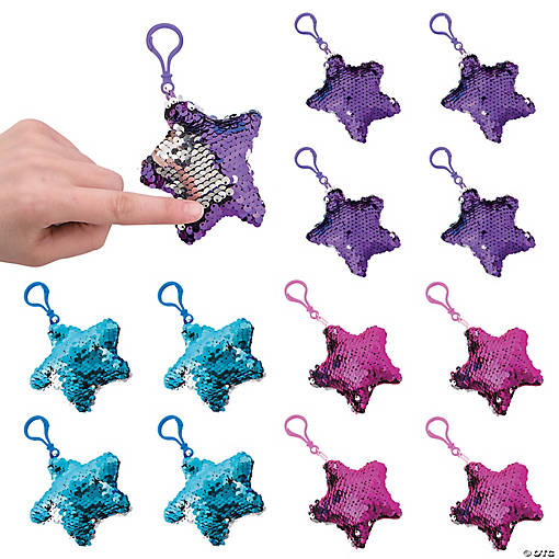 Reversible Sequin Star Keychains - 12 Pc.