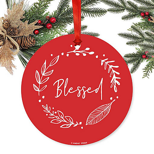 Round Metal Script Ornament, Blessed