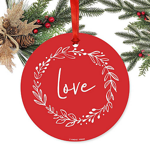 Round Metal Script Ornament, Love