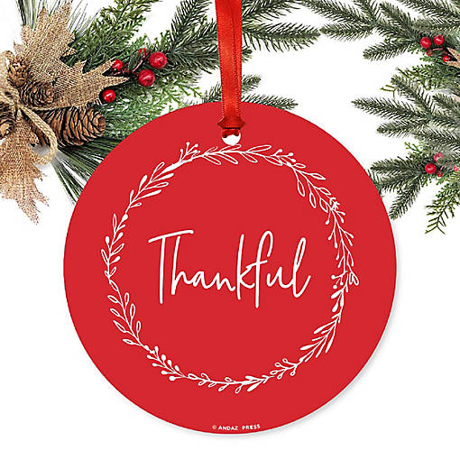 Round Metal Script Ornament, Thankful