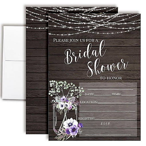 Rustic Mason Jar Bridal Shower Party Invitations